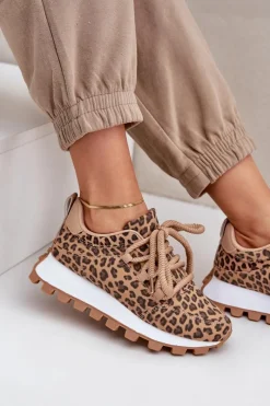 Buty Sportowe Sneakersy Na Platformie Panterka Brązowe Riadella Damskie Buty Sportowe Na Platformie|Sneakersy Damskie