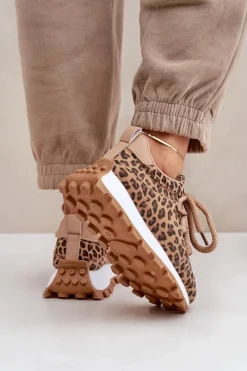 Buty Sportowe Sneakersy Na Platformie Panterka Brązowe Riadella Damskie Buty Sportowe Na Platformie|Sneakersy Damskie