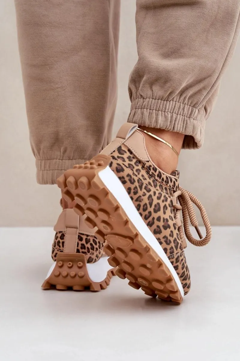 Buty Sportowe Sneakersy Na Platformie Panterka Brązowe Riadella Damskie Buty Sportowe Na Platformie|Sneakersy Damskie