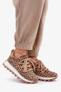 Buty Sportowe Sneakersy Na Platformie Panterka Brązowe Riadella Damskie Buty Sportowe Na Platformie|Sneakersy Damskie