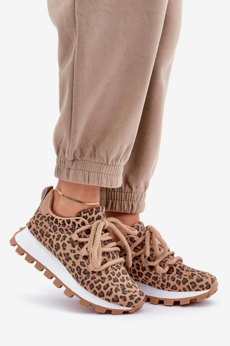 Buty Sportowe Sneakersy Na Platformie Panterka Brązowe Riadella Damskie Buty Sportowe Na Platformie|Sneakersy Damskie