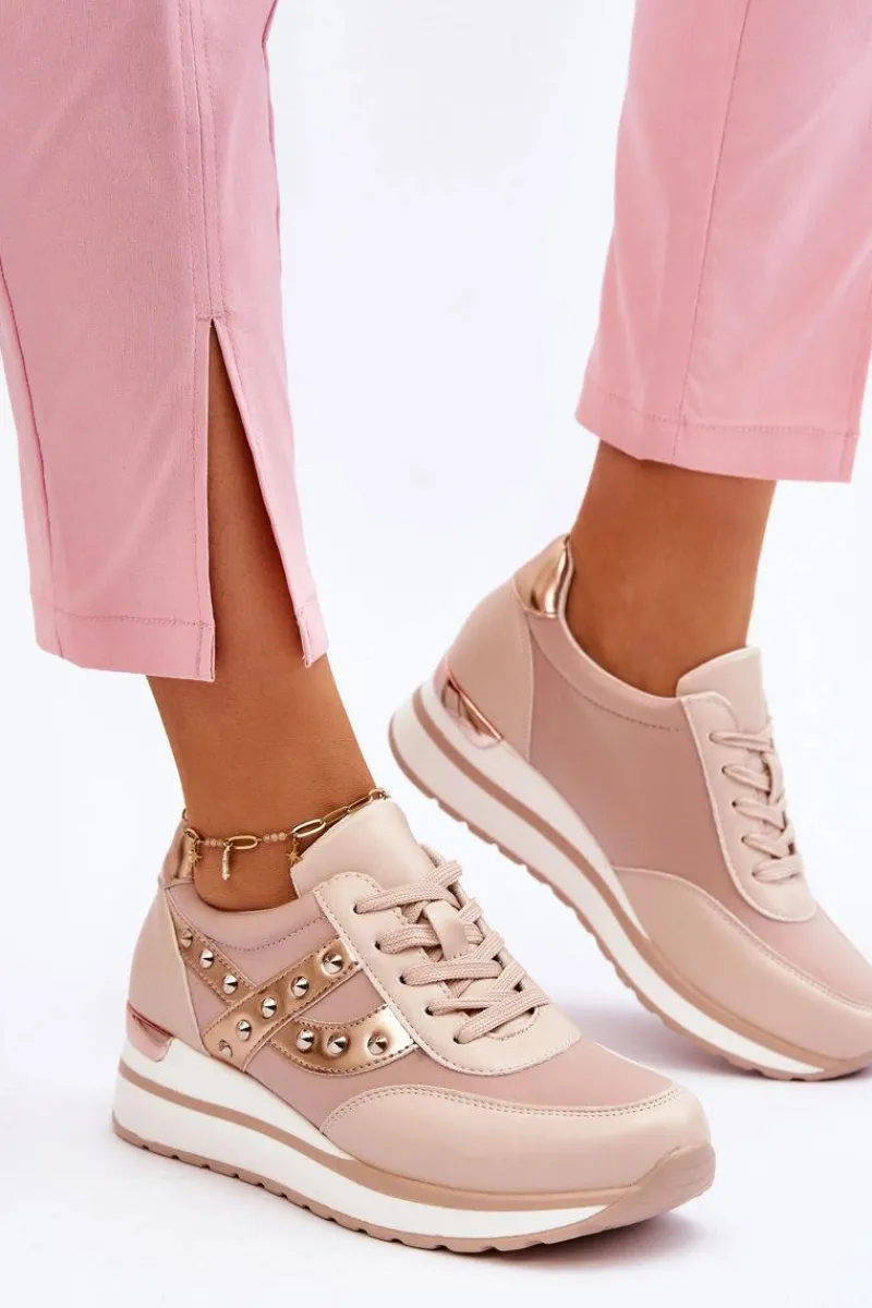 Best Buty Sportowe Z Ćwiekami Nude Adley Damskie Sneakersy Damskie