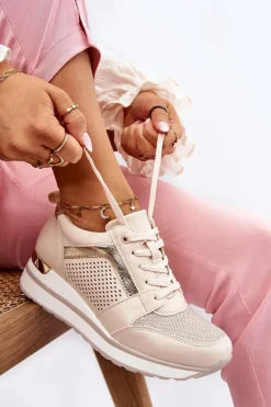 Best Buty Sportowe Z Ćwiekami Nude Adley Damskie Sneakersy Damskie