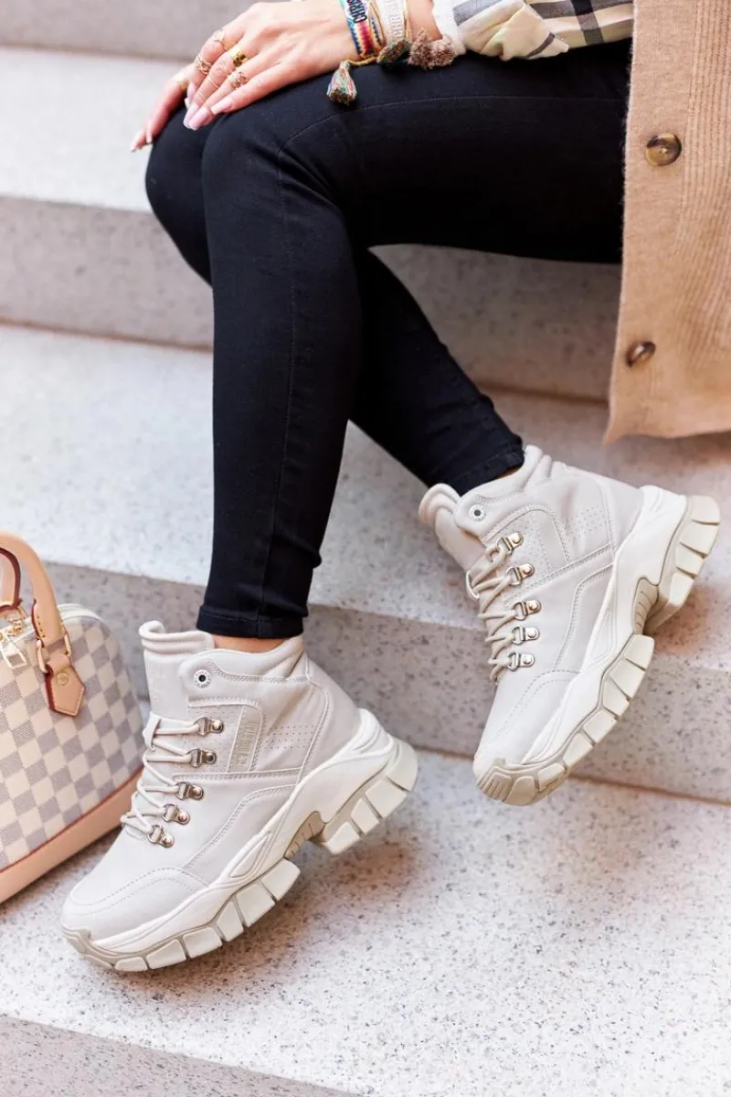 Trekkingowe Damskie|Botki Płaskie>Big Star Shoes Buty Trekkingowe Big Star II274331 Beżowe