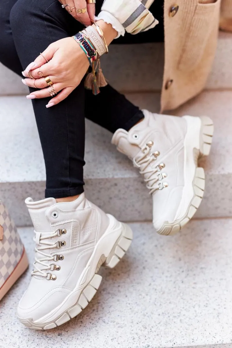 Trekkingowe Damskie|Botki Płaskie>Big Star Shoes Buty Trekkingowe Big Star II274331 Beżowe