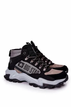 Online Buty Trekkingowe Męskie Big Star II174203 Czarno-Szare Męskie Obuwie Trekkingowe Męskie