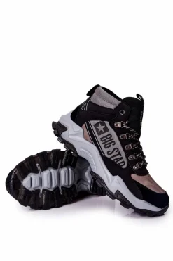 Online Buty Trekkingowe Męskie Big Star II174203 Czarno-Szare Męskie Obuwie Trekkingowe Męskie