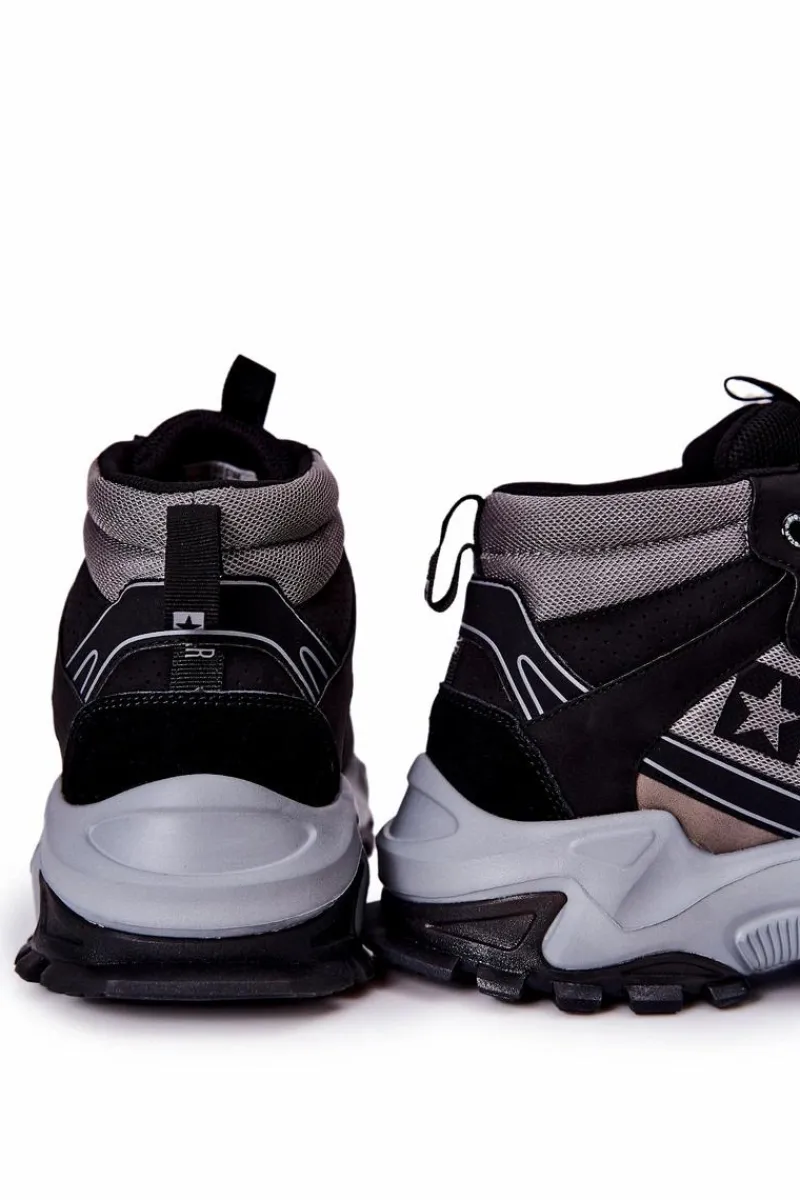 Online Buty Trekkingowe Męskie Big Star II174203 Czarno-Szare Męskie Obuwie Trekkingowe Męskie