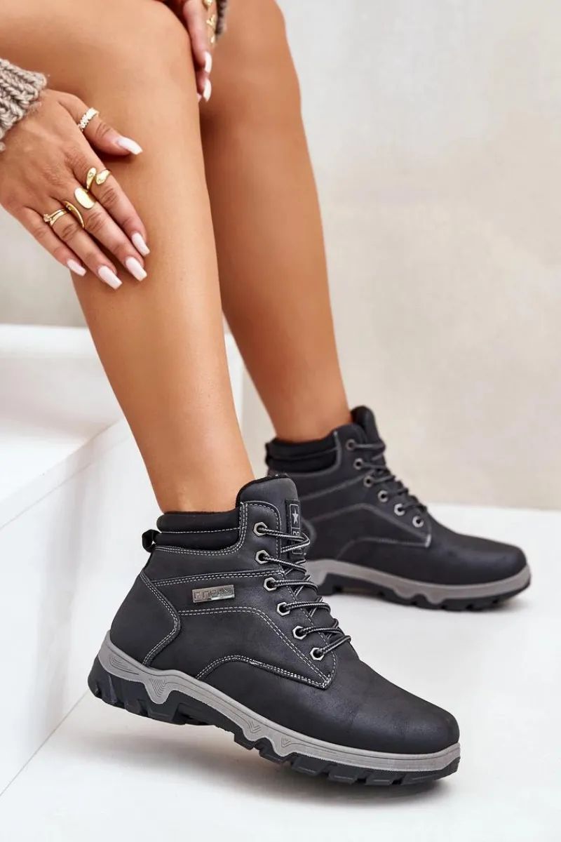 Clearance Evento Buty Trekkingowe Męskie Ocieplane Z Eko Skóry Granatowe Neramia