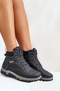 Clearance Evento Buty Trekkingowe Męskie Ocieplane Z Eko Skóry Granatowe Neramia