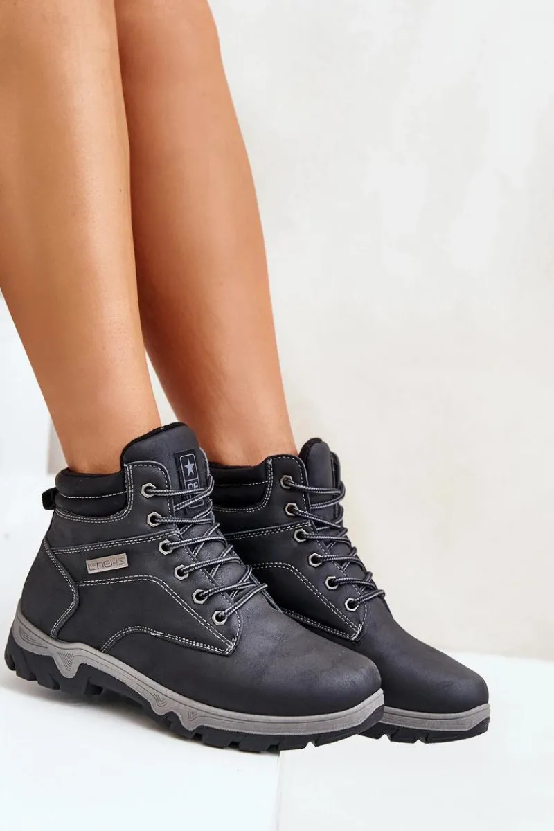 Clearance Evento Buty Trekkingowe Męskie Ocieplane Z Eko Skóry Granatowe Neramia