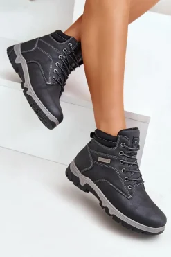 Clearance Evento Buty Trekkingowe Męskie Ocieplane Z Eko Skóry Granatowe Neramia