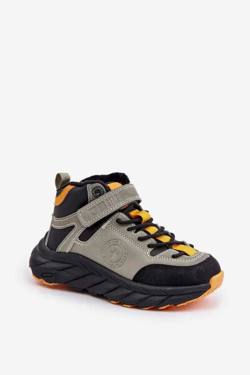 Buty Trekkingowe Trapery Dziecięce Ocieplane Na Rzep Khaki Big Star OO374181 Dzieci Chłopięce