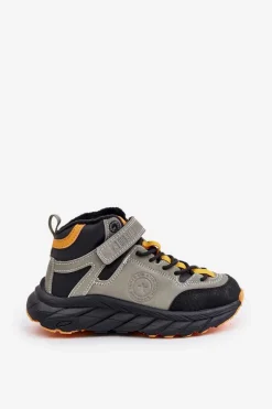 Buty Trekkingowe Trapery Dziecięce Ocieplane Na Rzep Khaki Big Star OO374181 Dzieci Chłopięce