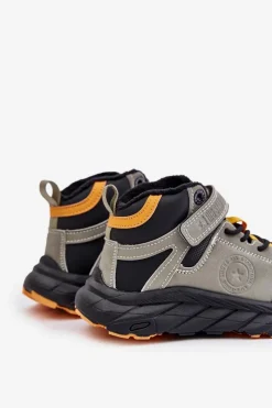 Buty Trekkingowe Trapery Dziecięce Ocieplane Na Rzep Khaki Big Star OO374181 Dzieci Chłopięce