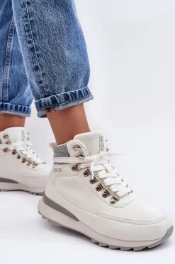 Sale Buty Trekkingowe Trapery Sznurowane Białe Big Star MM274675 Damskie Obuwie Trekkingowe Męskie|Trekkingowe Damskie