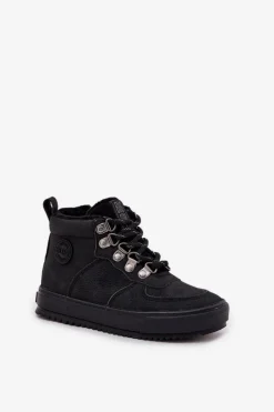 Clearance Buty Trekkingowe Trapery Dziecięce Ocieplane Big Star SS374075 Czarne Dzieci Chłopięce