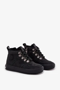 Clearance Buty Trekkingowe Trapery Dziecięce Ocieplane Big Star SS374075 Czarne Dzieci Chłopięce
