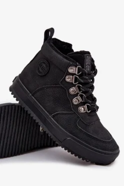 Clearance Buty Trekkingowe Trapery Dziecięce Ocieplane Big Star SS374075 Czarne Dzieci Chłopięce