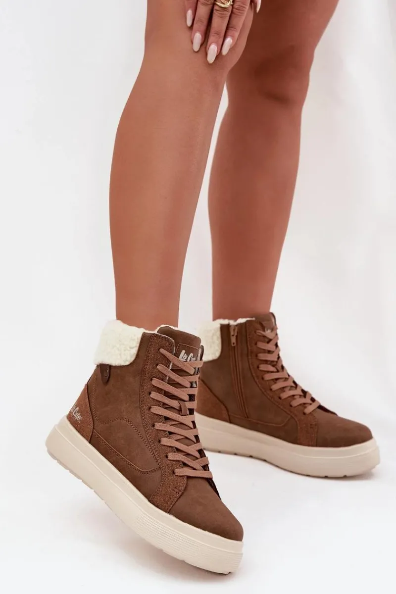 Hot Lee Cooper Buty Zimowe Damskie Z Kożuszkiem LCJ-25-01-3735 Brązowe Brązowy