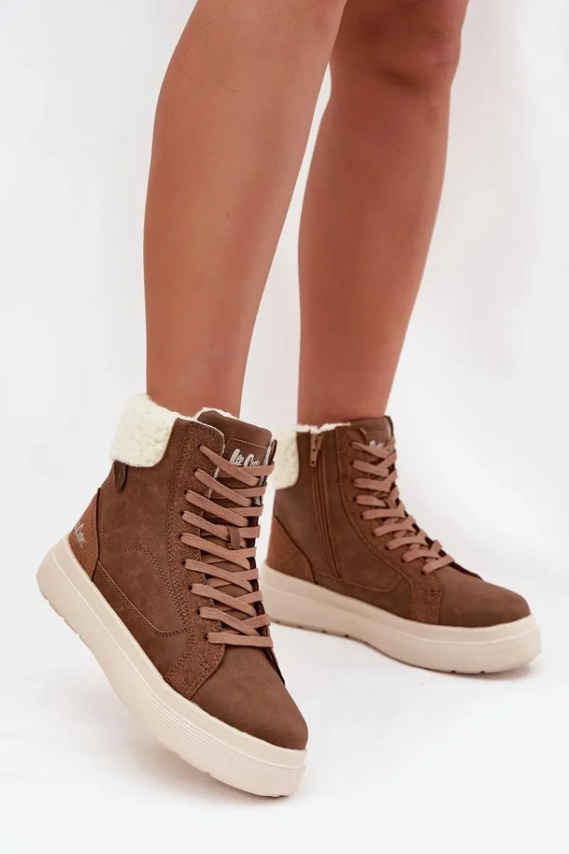 Hot Lee Cooper Buty Zimowe Damskie Z Kożuszkiem LCJ-25-01-3735 Brązowe Brązowy