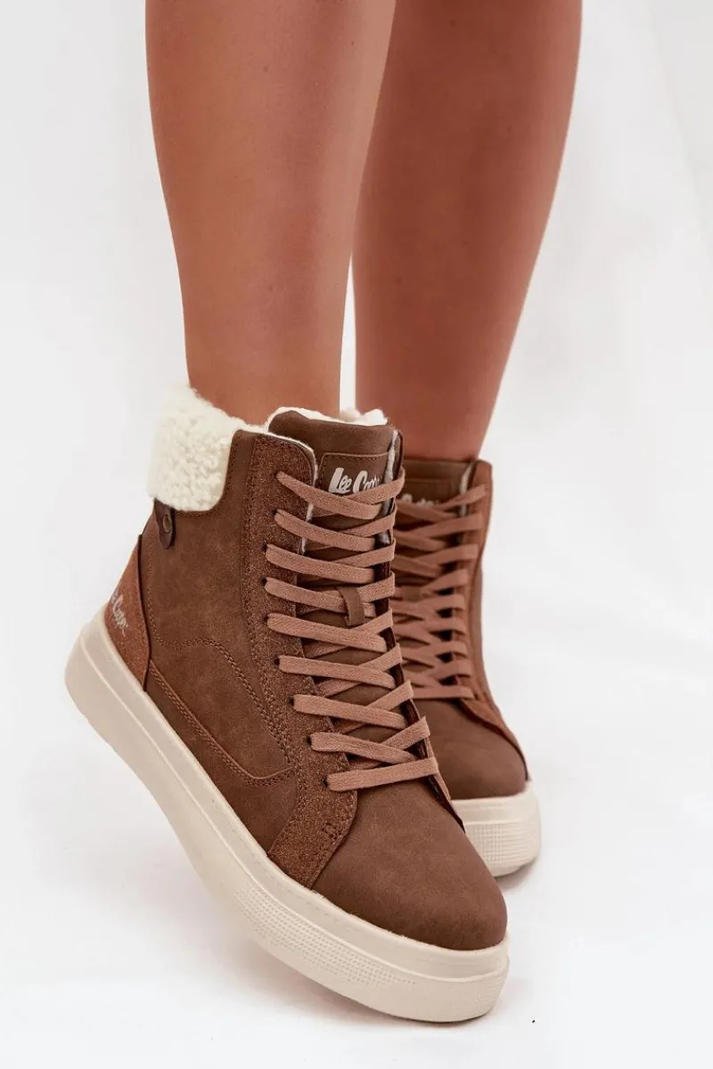 Hot Lee Cooper Buty Zimowe Damskie Z Kożuszkiem LCJ-25-01-3735 Brązowe Brązowy