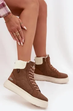 Hot Lee Cooper Buty Zimowe Damskie Z Kożuszkiem LCJ-25-01-3735 Brązowe Brązowy