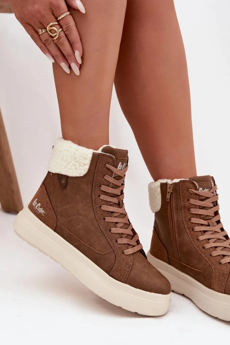 Hot Lee Cooper Buty Zimowe Damskie Z Kożuszkiem LCJ-25-01-3735 Brązowe Brązowy