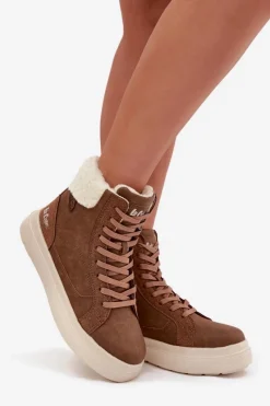 Hot Lee Cooper Buty Zimowe Damskie Z Kożuszkiem LCJ-25-01-3735 Brązowe Brązowy