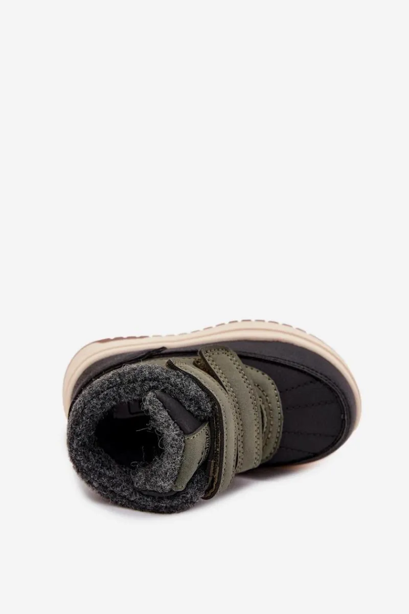 Outlet Buty Zimowe Dziecięce Śniegowce Na Rzep Zielono-Czarne Darlene Dzieci Chłopięce|Chłopięce