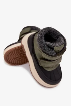 Outlet Buty Zimowe Dziecięce Śniegowce Na Rzep Zielono-Czarne Darlene Dzieci Chłopięce|Chłopięce
