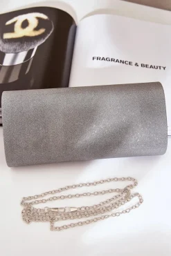 Hot Boto Błyszcząca Torebka Wizytowa Kopertówka Szara Sastorea