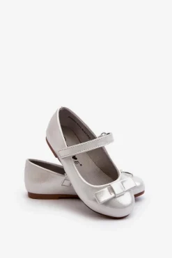 Błyszczące Balerinki Dziecięce Z Kokardką Na Rzep Srebrne Fiorelle Dzieci Balerinki Dziecięce