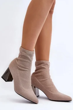 Botki Wiosenne|Botki Na Słupku>Boto Błyszczące Botki Na Słupku Beżowe Sognota