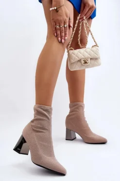 Botki Wiosenne|Botki Na Słupku>Boto Błyszczące Botki Na Słupku Beżowe Sognota