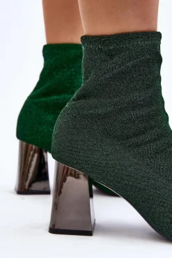 Outlet Błyszczące Botki Na Słupku Zielone Sognota Damskie Botki Wiosenne|Botki Na Słupku