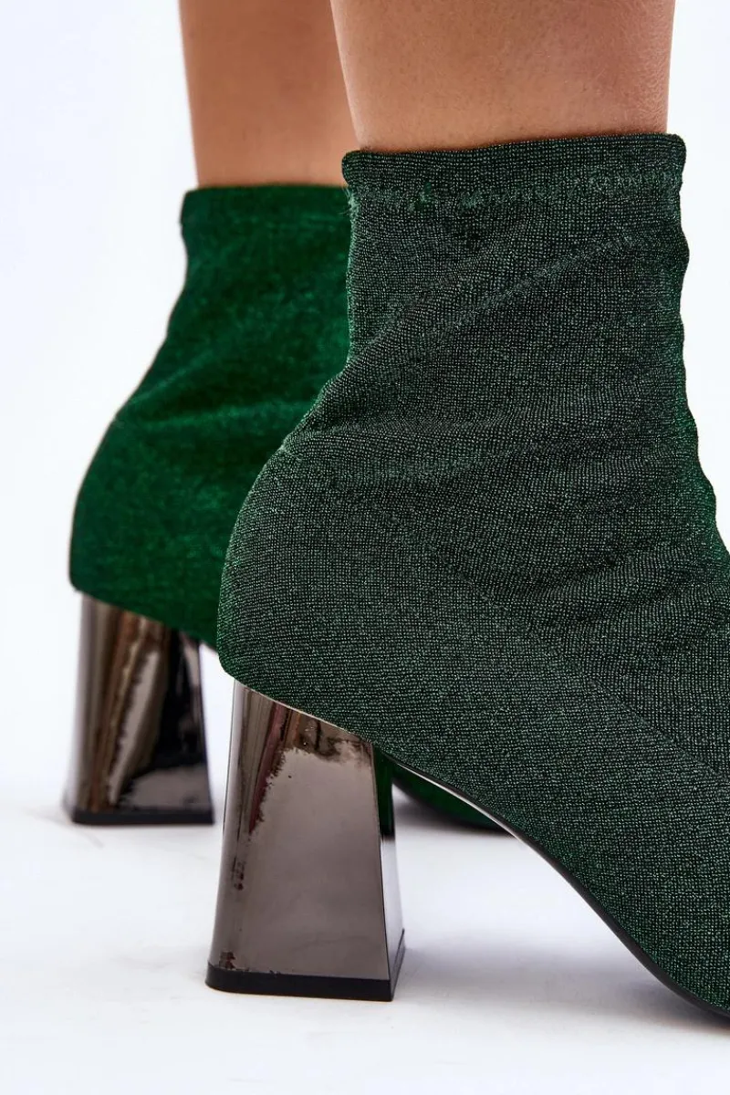 Outlet Błyszczące Botki Na Słupku Zielone Sognota Damskie Botki Wiosenne|Botki Na Słupku