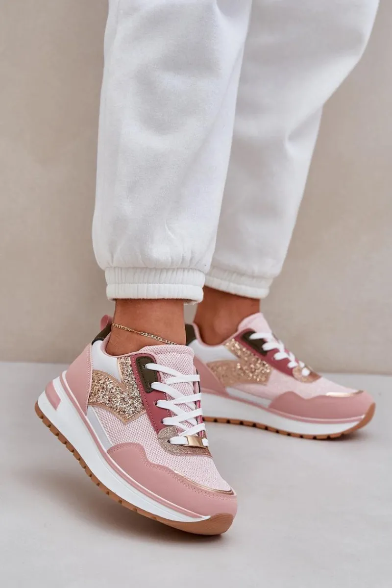 Sale Błyszczące Buty Sportowe Damskie Różowe Leesema Damskie Buty Sportowe Na Platformie|Sneakersy Damskie