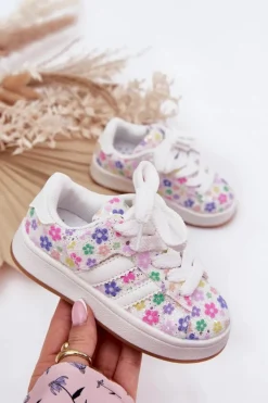 Sale Błyszczące Buty Sportowe Dziewczęce W Kwiatuszki Białe Tessina Dzieci Dziewczęce|Back To School