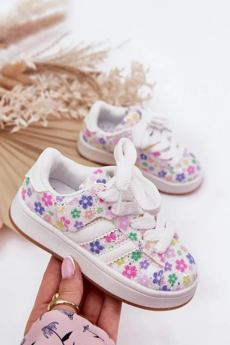 Sale Błyszczące Buty Sportowe Dziewczęce W Kwiatuszki Białe Tessina Dzieci Dziewczęce|Back To School