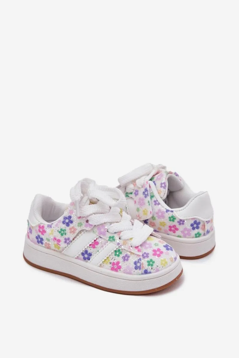 Sale Błyszczące Buty Sportowe Dziewczęce W Kwiatuszki Białe Tessina Dzieci Dziewczęce|Back To School