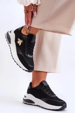 Sneakersy Damskie>Boto Błyszczące Buty Sportowe Z Ozdobą Czarne Seneca