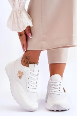 Online Boto Błyszczące Buty Sportowe Z Ozdobą Białe Seneca Biały