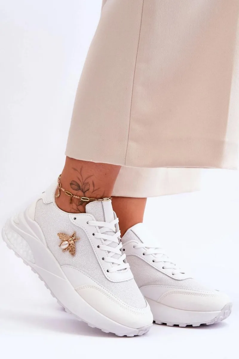 Online Boto Błyszczące Buty Sportowe Z Ozdobą Białe Seneca Biały
