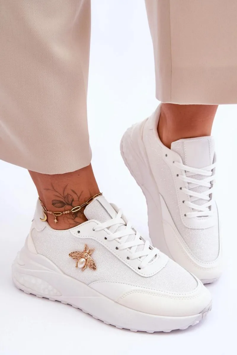 Online Boto Błyszczące Buty Sportowe Z Ozdobą Białe Seneca Biały