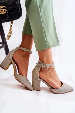 Discount Boto Błyszczące Czółenka Na Słupku Złote Amira