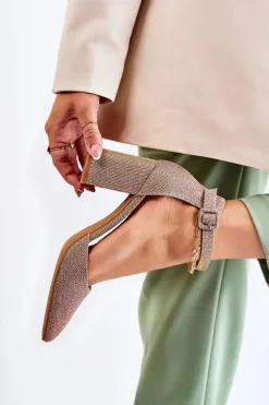 Błyszczące Czółenka Na Słupku Ciemnozłote Amira Damskie Czółenka Na Słupku|Czółenka Klasyczne