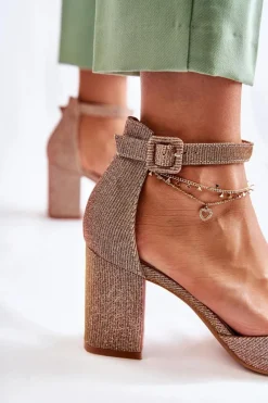 Błyszczące Czółenka Na Słupku Ciemnozłote Amira Damskie Czółenka Na Słupku|Czółenka Klasyczne