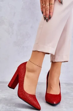 Sale Błyszczące Czółenka Na Słupku Czerwone Elmira Damskie Czółenka Na Słupku|Czółenka Klasyczne