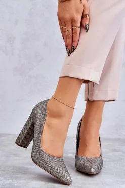 Clearance Boto Błyszczące Czółenka Na Słupku Srebrno-Złote Elmira